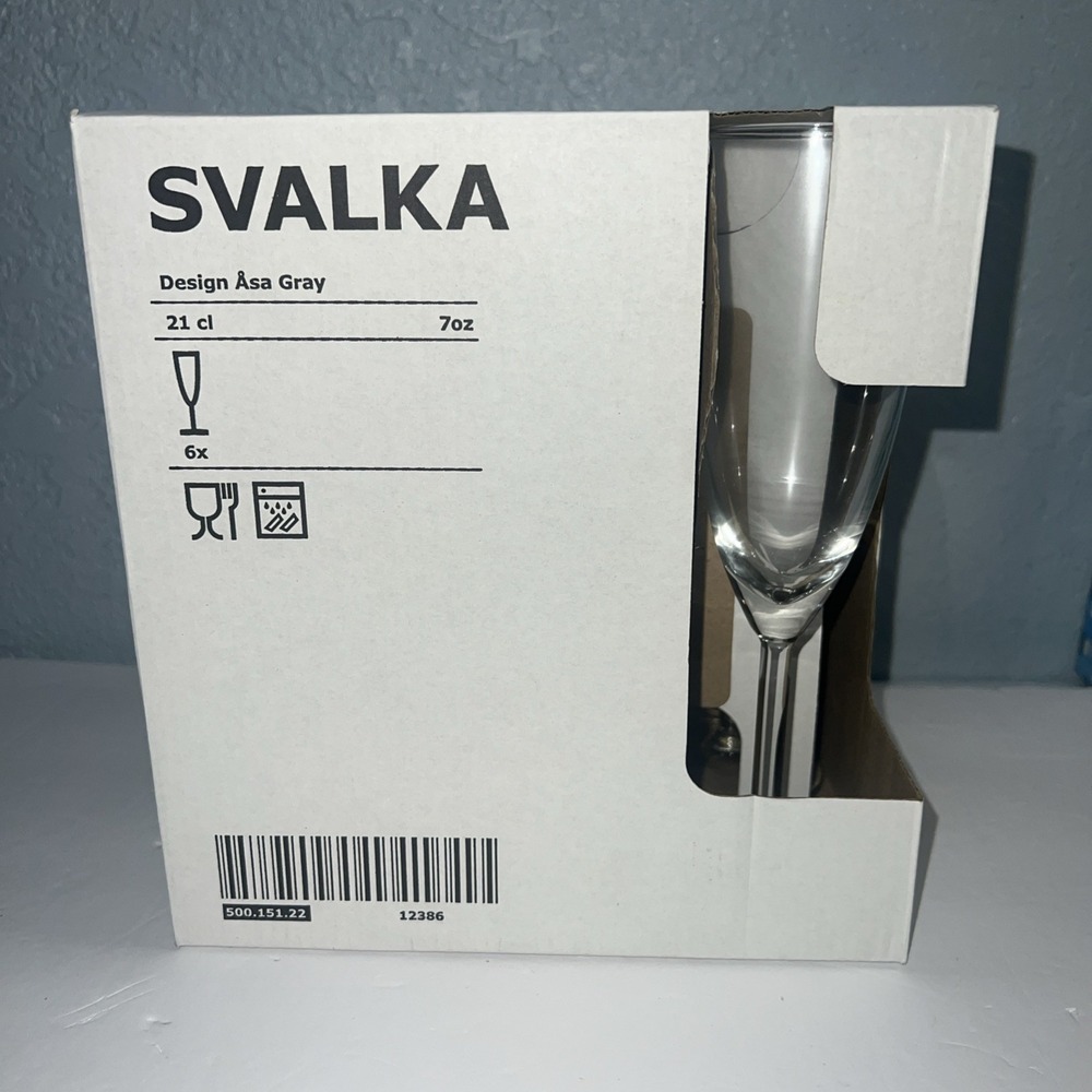 IKEA‎ Svalka Set Of 6 Champagne Flutes Wine Glasses 5 Oz Designed By Asa Gray